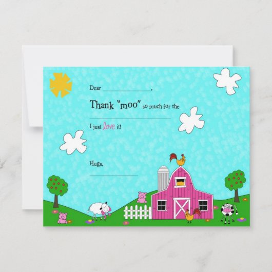 Boerderij Fantasie Roze Opvulzinnen Bedankkaart (Voorkant)