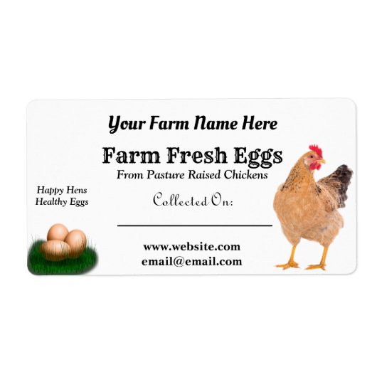 Boerderij Fresh Chicken Eggs White Carton Etiket (Voorkant)