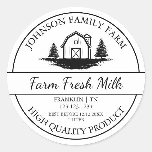 Boerderij Fresh Milk Barn Label (Voorkant)