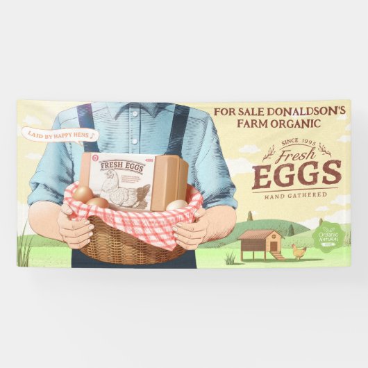 Boerderij Fresh Organic Eggs te koop groot Spandoek (Horizontaal)