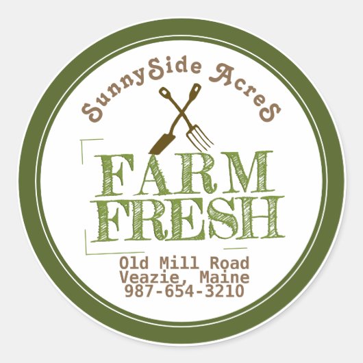 BOERDERIJ FRESH 'STAMP' Vervaagd Groen op Wit Ronde Sticker (Voorkant)