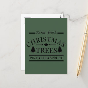 Boerderij frisse vrolijke kerstbomen briefkaart