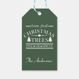 Boerderij frisse vrolijke kerstbomen cadeaulabel