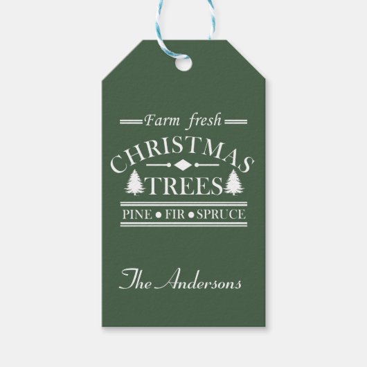 Boerderij frisse vrolijke kerstbomen cadeaulabel (Voorkant)