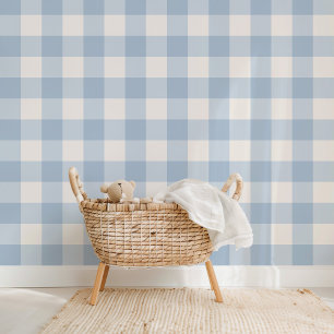 Boerderij Gingham Baby Blue Behang