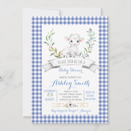 Boerderij Gingham  baby shower Kaart (Voorkant)