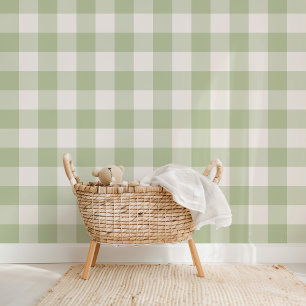 Boerderij Gingham Sage Green Behang