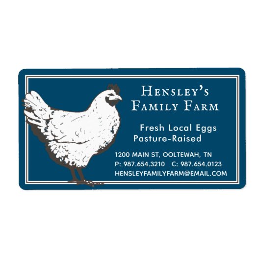 Boerderij Hen Blue Egg Carton Label (Voorkant)
