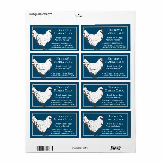 Boerderij  Hen Blue Egg Carton Label (Full Sheet)