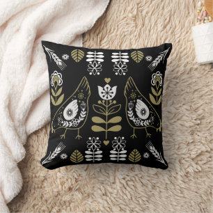 Boerderij Hen Folk Art Print Kussen