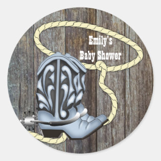 Boerderij Hout Zwarte Blauwe Cowboylaarzen Cowboy Ronde Sticker