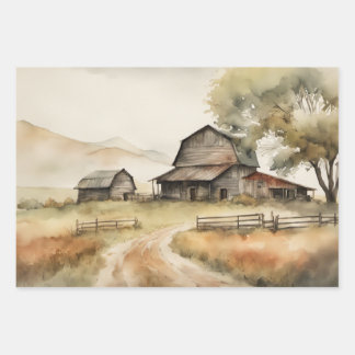 Boerderij huis waterverf inpakpapier vel