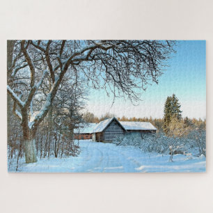 Boerderij in de sneeuw legpuzzel