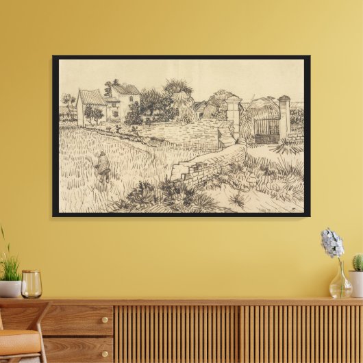 Boerderij in Provence van Gogh Imitatiestijl Teken Canvas Afdruk (Insitu (Woonkamer))