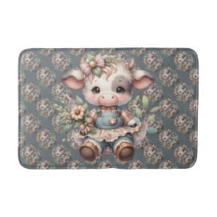 Boerderij Kern Kawaii Kalf in Vintage Bloemenjurk Badmat