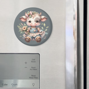 Boerderij Kern Kawaii Kalf in Vintage Bloemenjurk Magneet