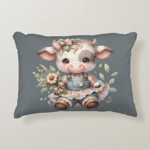 Boerderij Kern Kawaii Kalf in Vintage Bloemjurk Accent Kussen