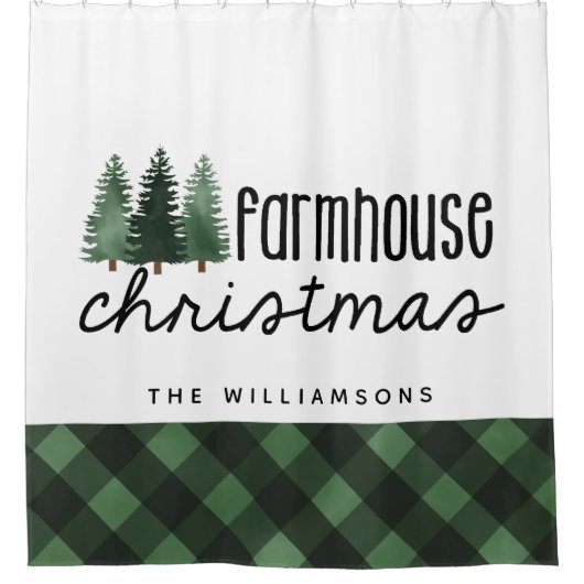 Boerderij Kerst Country Plaid Familienaam Douchegordijn (Voorkant)