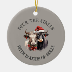 Boerderij Kerst Koeien Landelijk Rustiek Keramisch Ornament