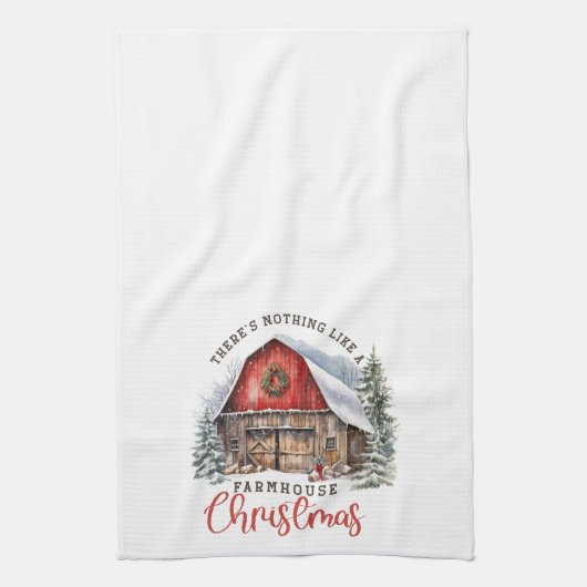 Boerderij Kerst Rode Schuur Kerstmis Theedoek (Verticaal)