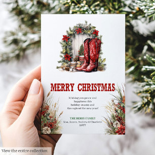 Boerderij kerst wenskaart rood groen feestdagenkaart