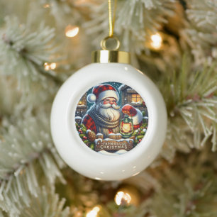Boerderij Kerstavond" - Kerstman Keramische Bal Ornament