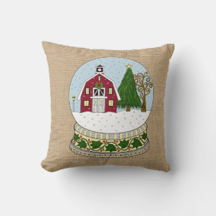 Boerderij Kerstwinter Wereldbol Pillow Kussen