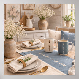 Boerderij Keuken Stilleven Bloemtafel Poster