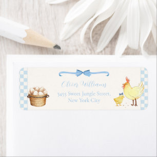 Boerderij Kippen Baby Shower Retouradres met Blauw Etiket