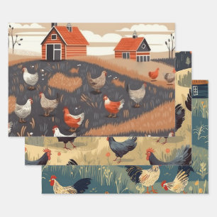 Boerderij kippen inpakpapier vel