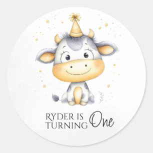 Boerderij Koe eerste verjaardag ronde gunst Sticke Sticker