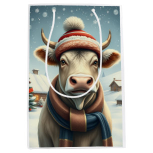 Boerderij Koe in Preppy Winter Kleding en Pet Wint Medium Cadeauzakje