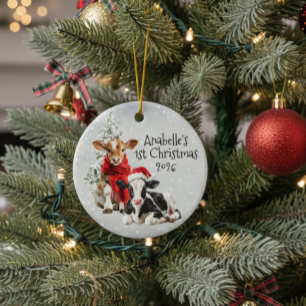 Boerderij Koe Kerstvakantie 1e Kerstmis Keramisch Ornament