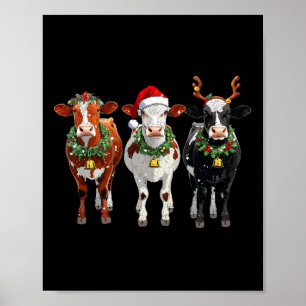 Boerderij Koe Rendier Santa Hat Kerstverlichting G Poster