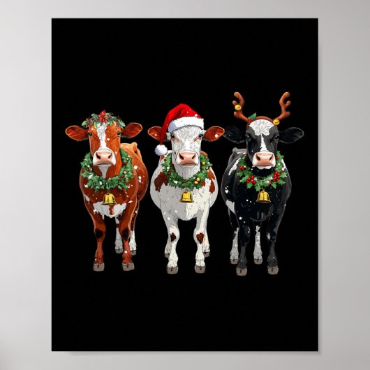 Boerderij Koe Rendier Santa Hat Kerstverlichting G Poster (Voorkant)