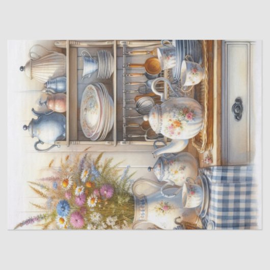 Boerderij Koffiepot en Wildflowers Tissue Paper Tissuepapier (Voorkant)