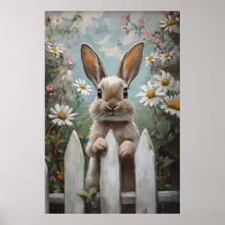 Boerderij Konijn Print, Bloem, Lente Nursery Poster