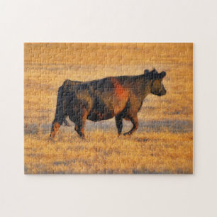  Boerderij Kunst Angus Koe bij Zonsondergang Puzze Legpuzzel