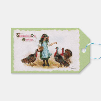 Boerderij Meisje & Kalkoenen Gift Label Cadeaulabel