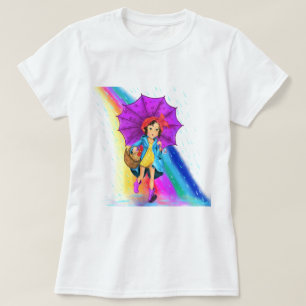 Boerderij Meisje met Umbrella Rainbow T-Shirt