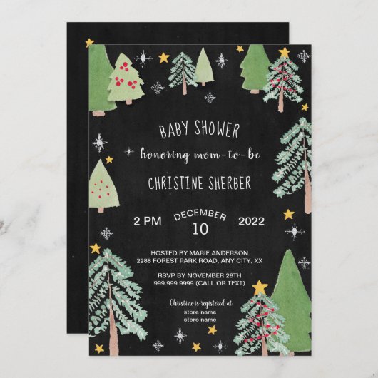 Boerderij met kerstbomen Uitnodiging voor baby sho (Voorkant / Achterkant)