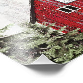 Boerderij met rode kerstbomen Foto Afdruk (Hoek)