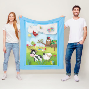 Boerderij met schattige dieren Scène op blauw Fleece Deken