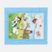 Boerderij met schattige dieren Scène op blauw Fleece Deken (Voorkant (Horizontaal))