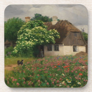 Boerderij met weidebloemen bier onderzetter