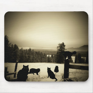 Boerderij met zwarte kat muismat