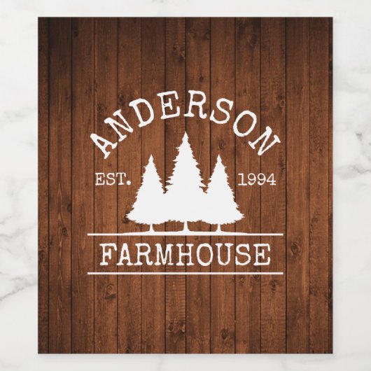 Boerderij naam rustiek hout wijn etiket (Enkel label)