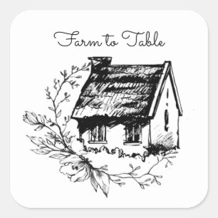 Boerderij naar tafel zwart en wit wastikker vierkante sticker