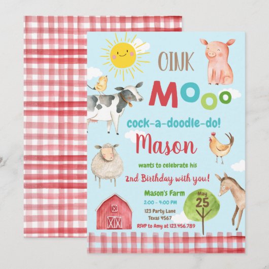 Boerderij Old MacDonald Barnyard Red Animals Party Kaart (Voorkant / Achterkant)