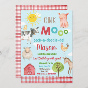 Boerderij Old MacDonald Barnyard Red Animals Party Kaart